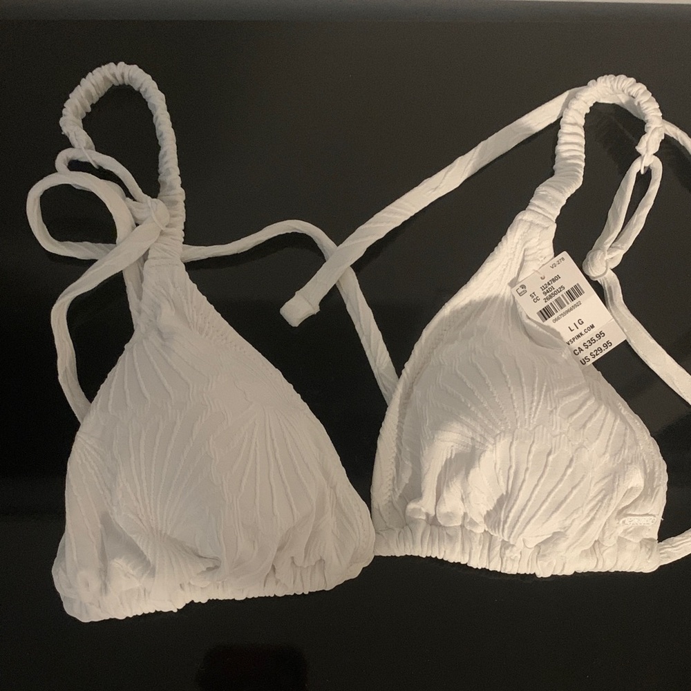 PINK Victoria's Secret White Textured Triangle Bikini Top